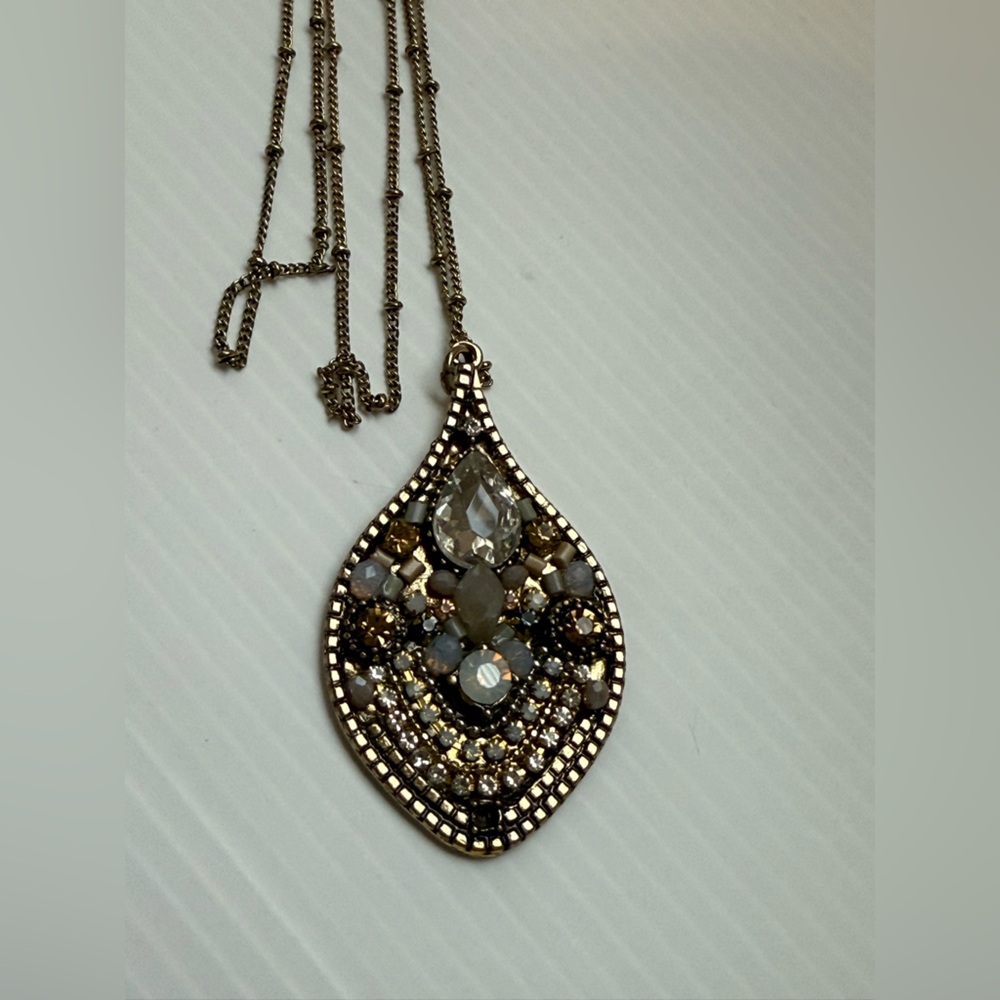 Altar'd State 37” Long Gold-Colored Jeweled Multicolored Pendant Necklace
